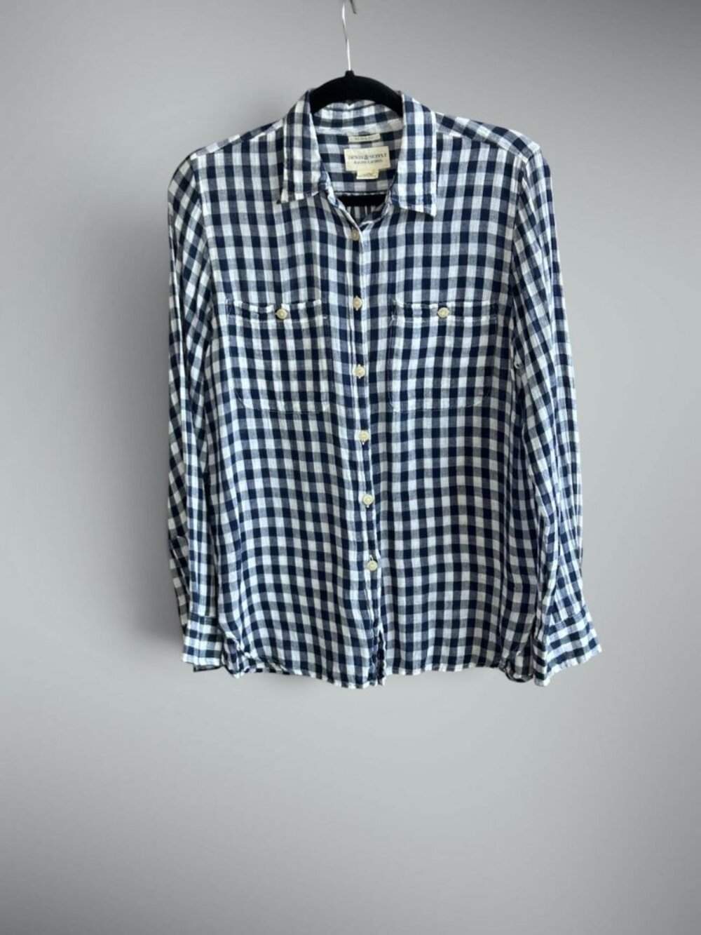 Denim & Supply Ralph Lauren Utility Navy Blue Gingham Check Shirt Size L
